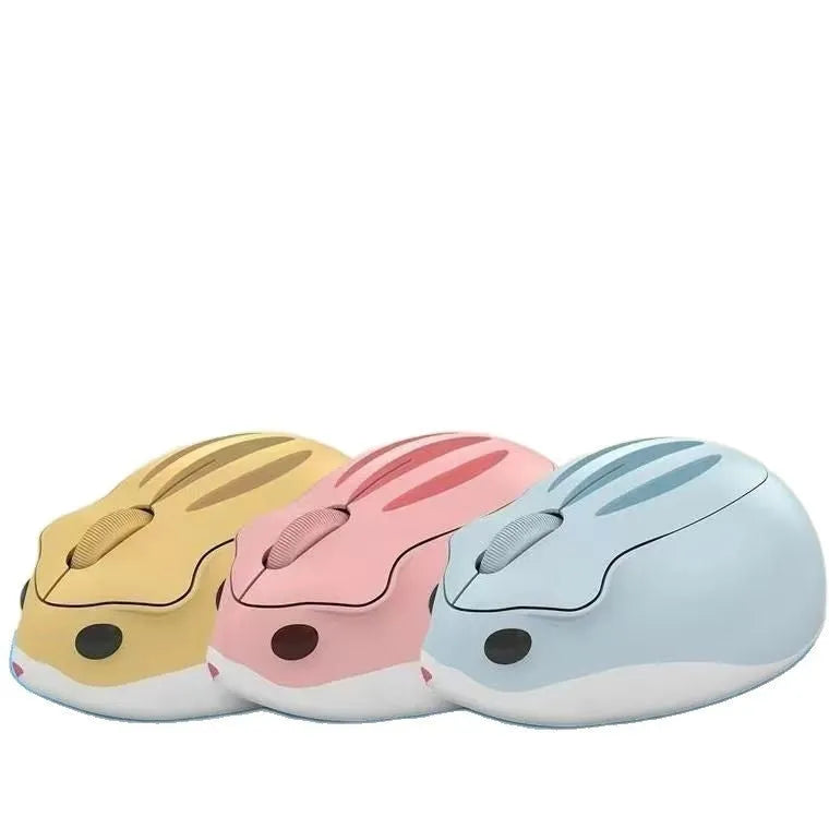 Hamster wireless mute mouse model 109E in yellow pink and gray colors with compact Bluetooth design