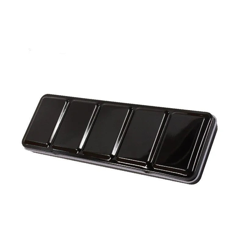 Square tinplate metal paint box for solid watercolour pigments in three folding sizes.