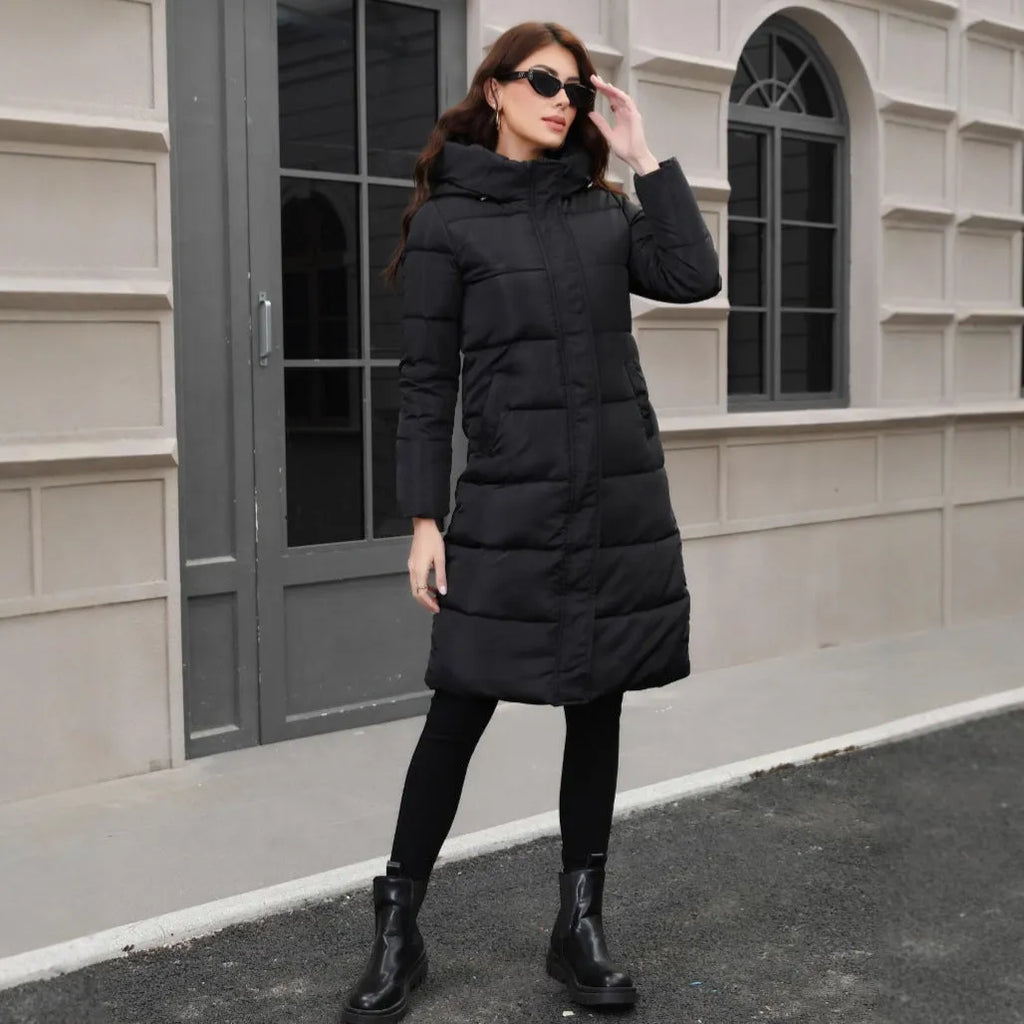 Black hooded slim fit jacket with long sleeves in polyester fabric