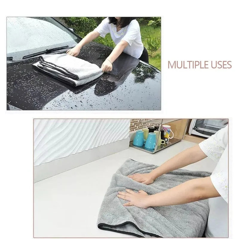 Microfibre car wash towel showing three size options for vehicle cleaning