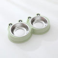 Stainless steel pet bowl with frog design and two compartments for food and water