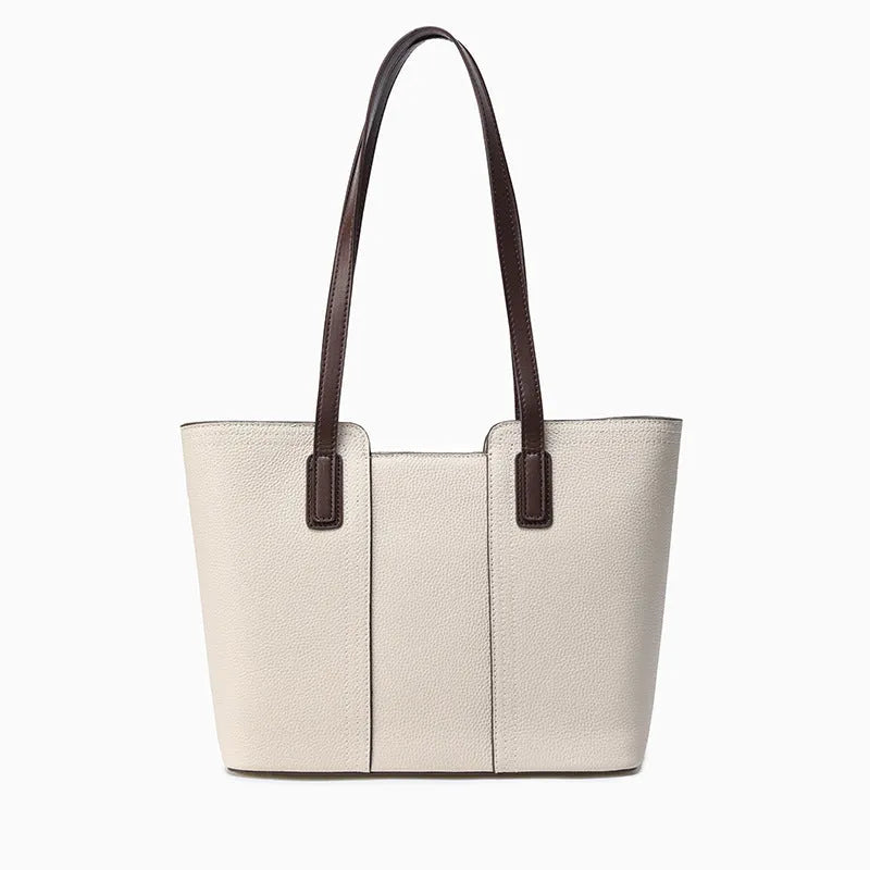 Genuine leather women's shoulder bag in box-type shape with sandwich pocket exterior