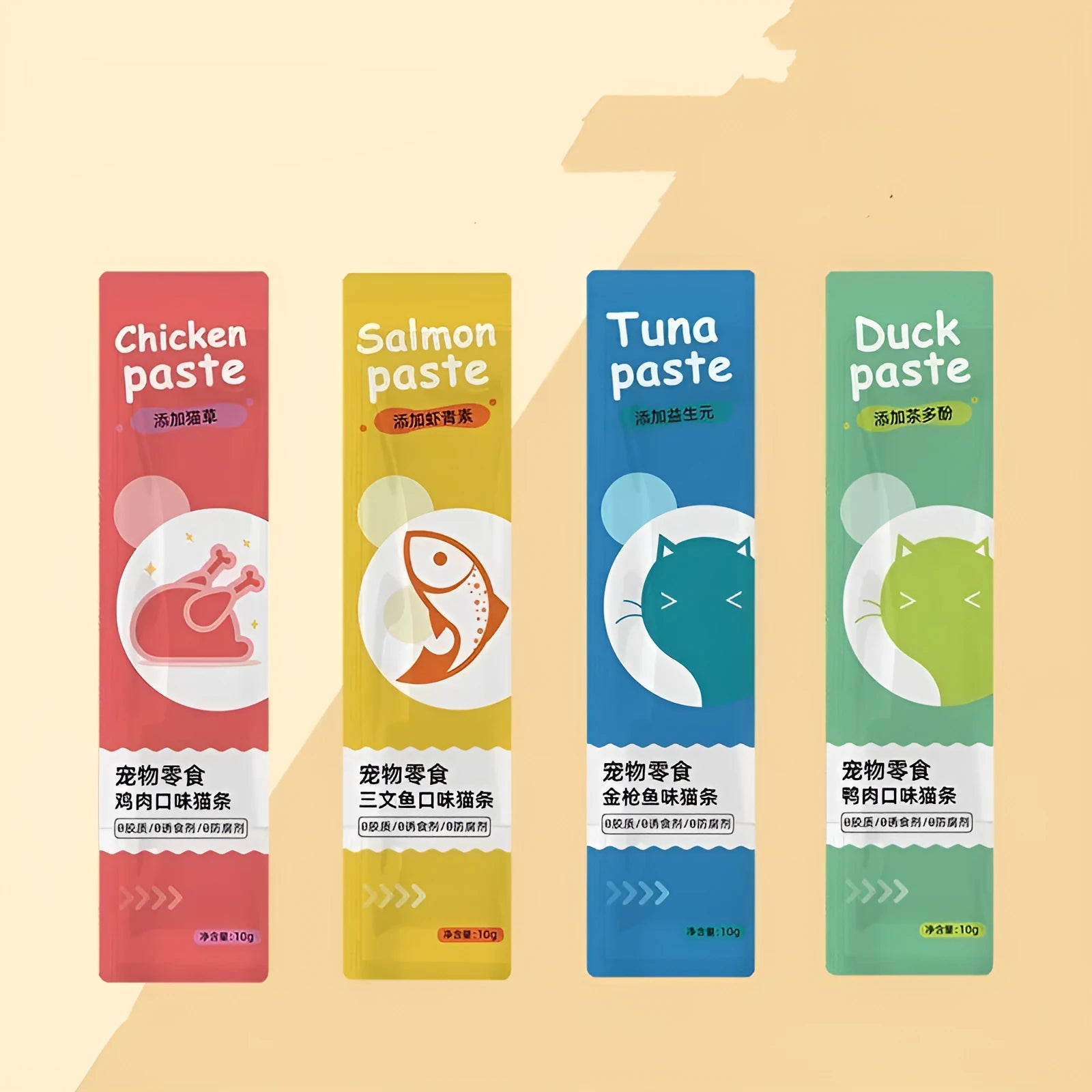 Cat strip snack pack with chicken duck salmon tuna flavours for kittens