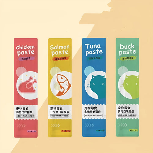 Cat strip snack pack with chicken duck salmon tuna flavours for kittens