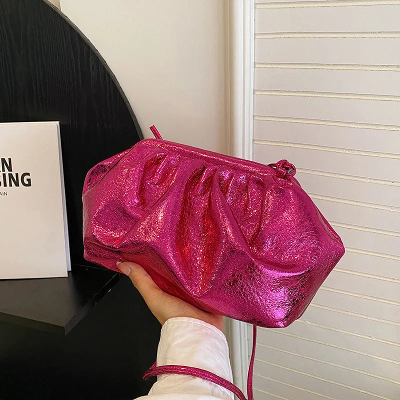 Shell-shaped PU leather hair clip crossbody bag with internal phone and document pockets