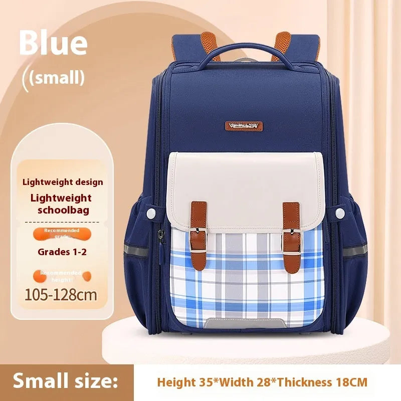 Lightweight Oxford cloth student school backpack in navy blue, designed for grades 5-6 with large capacity.
