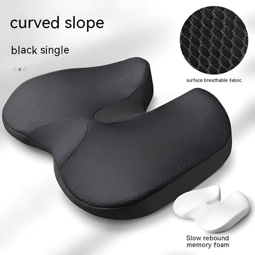 Curved bevel car seat cushion in beige colour with memory foam for tailbone support during driving