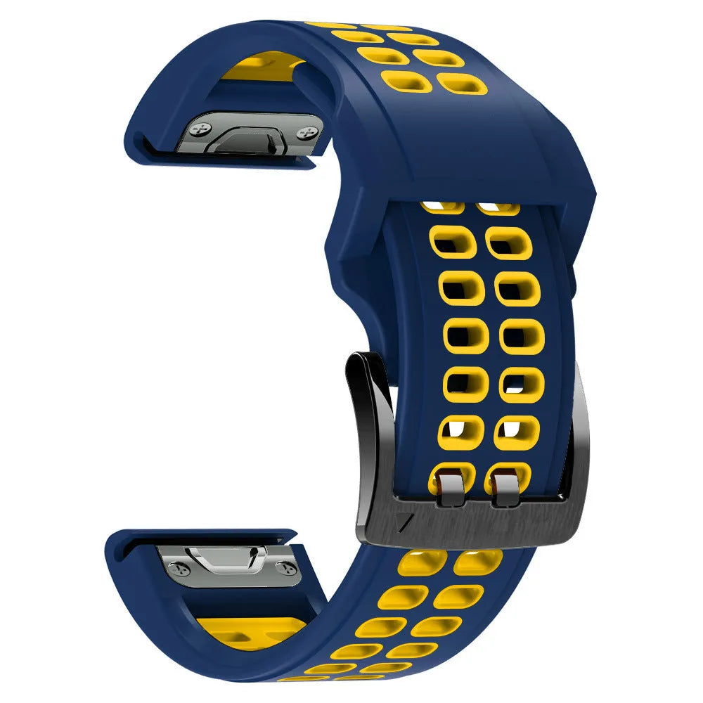 Two-colour silicone watch strap with quick-release pins and pin buckle in sport style