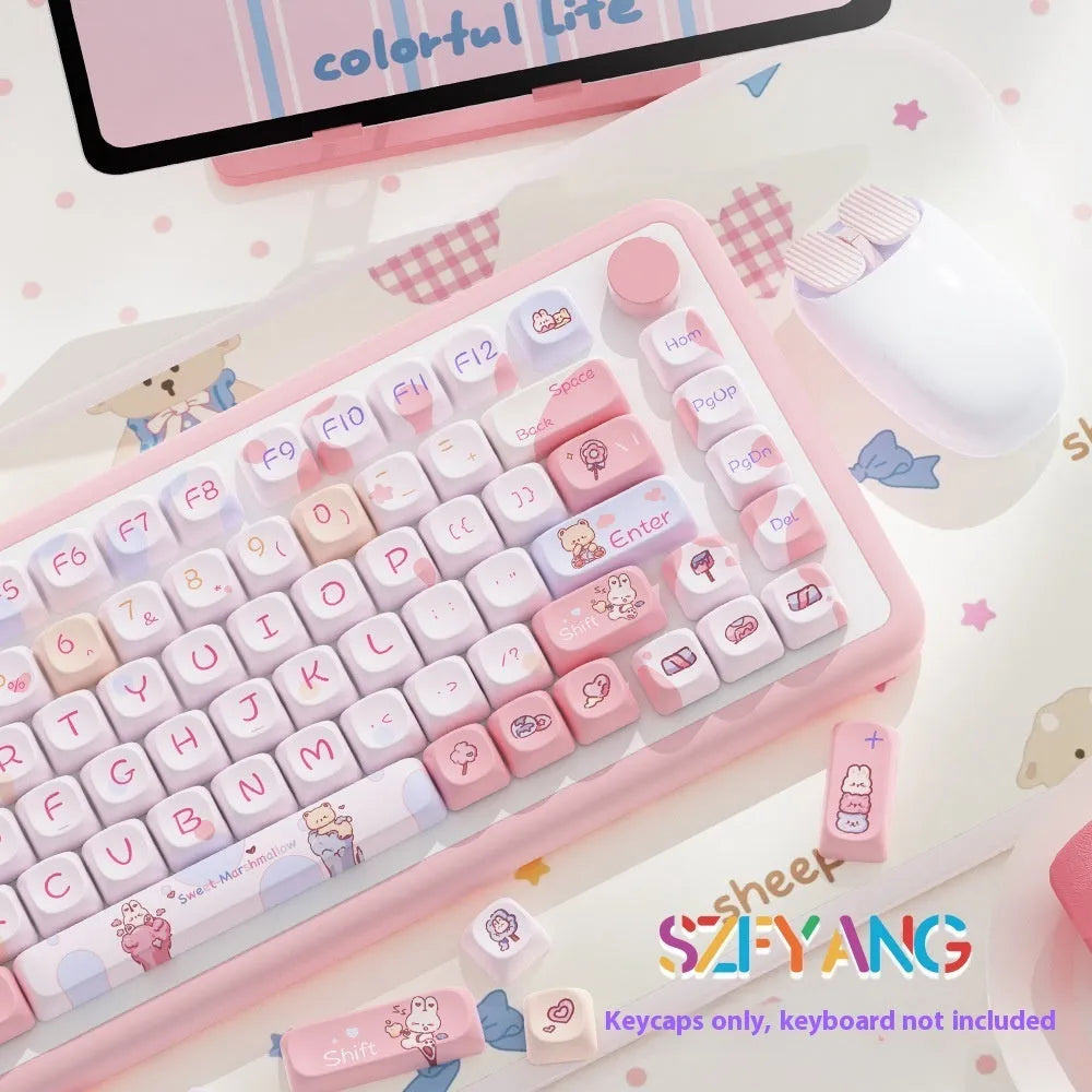 Sweet Cotton Candy coloured PBT keycap set for mechanical keyboards in 112 and 120 key options