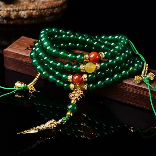 Brazil natural green agate multi-circle bracelet in 6mm, 8mm, and 10mm bead sizes.