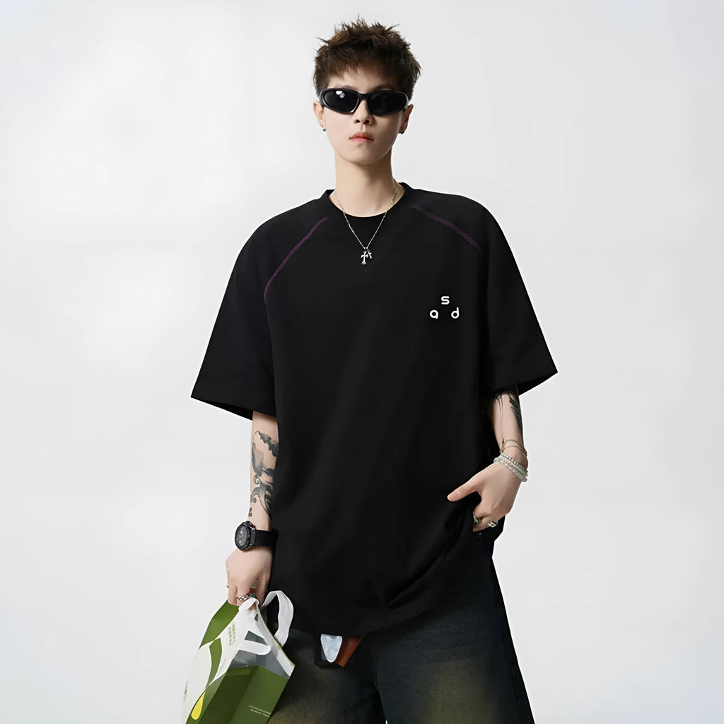Cotton letter print t-shirt in black and white colours showing front design and round neckline