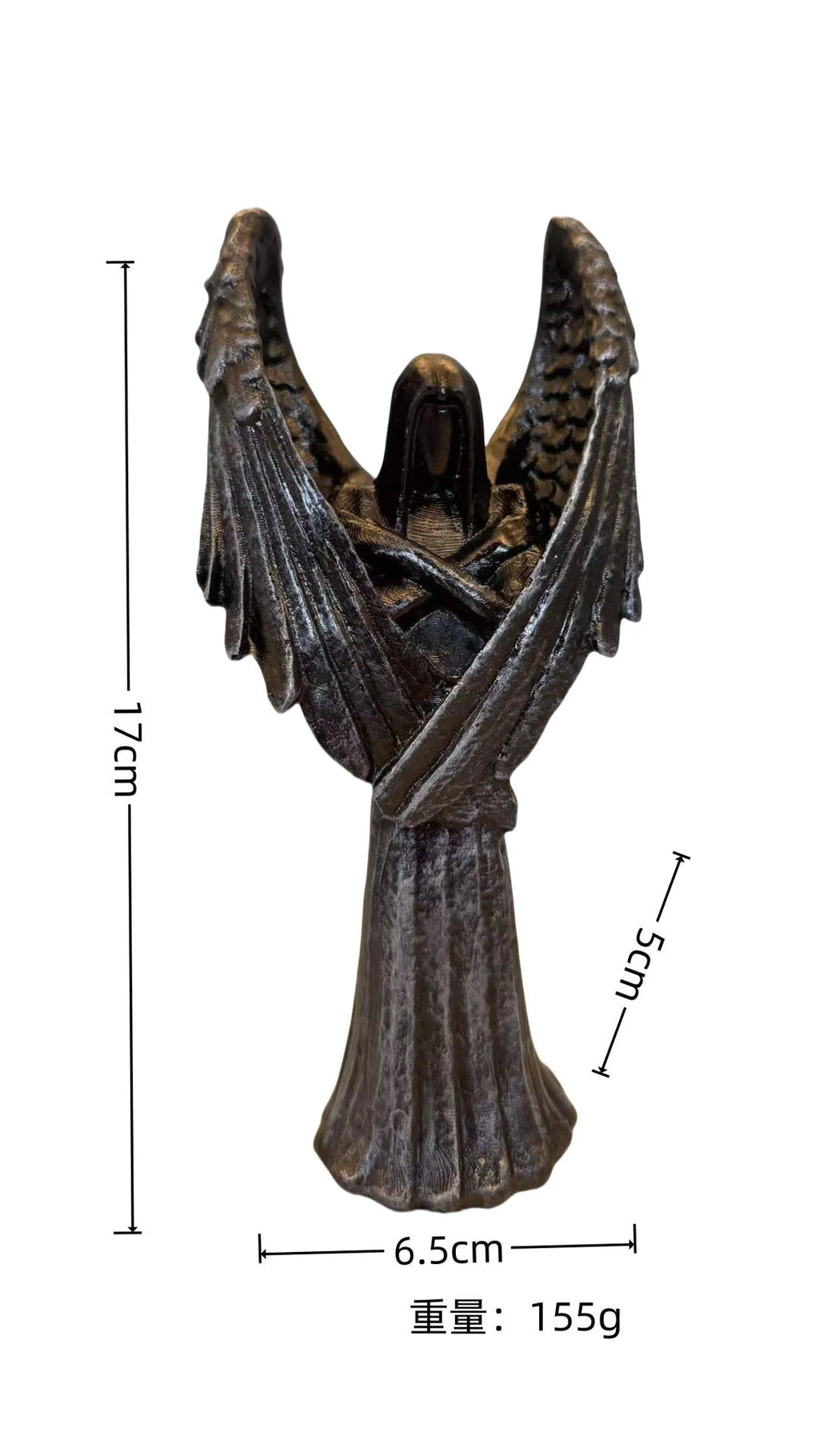 Dark angel resin ornament figurine measuring 6.5 by 5 by 17 centimetres