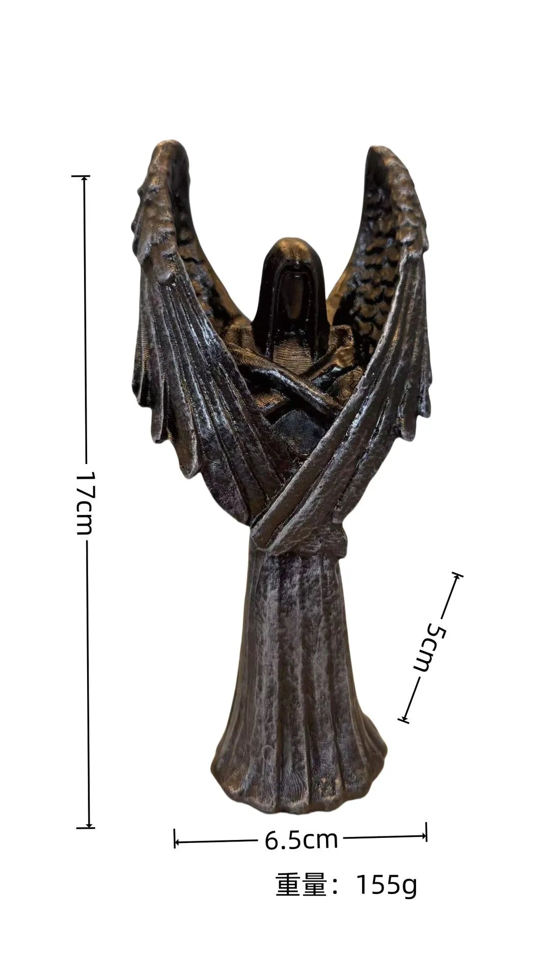 Dark angel resin ornament figurine measuring 6.5 by 5 by 17 centimetres