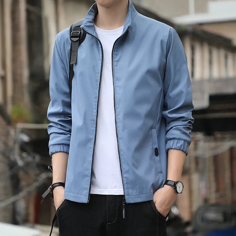 Korean style loose fit autumn jacket in polyester blend with lapel collar and zipper pockets