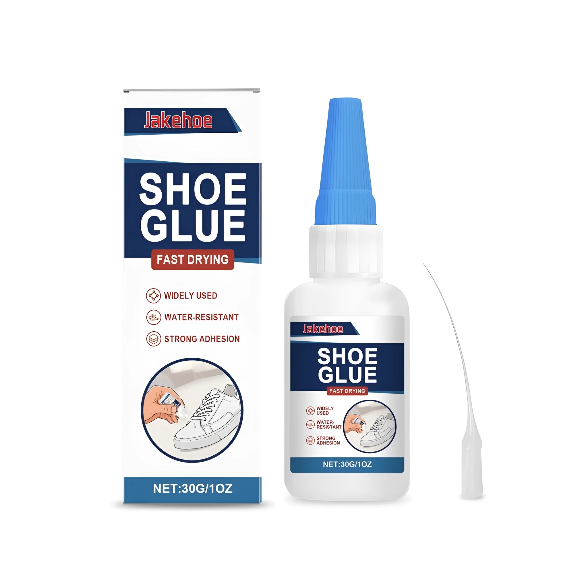 30g tube of clear shoe repair super glue with a separate dropper applicator for precise control.