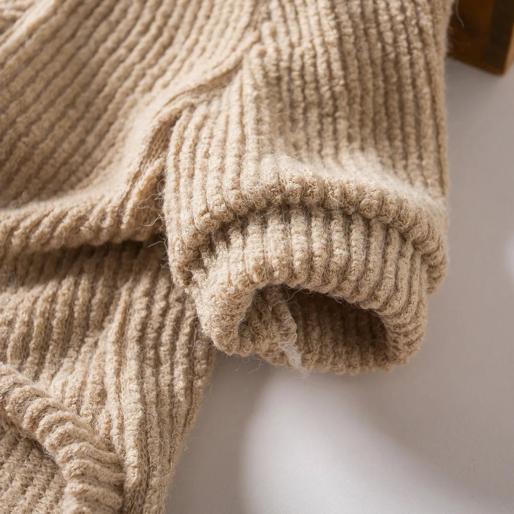 Brown cloth dog sweater pullover on a small dog, showing casual style.