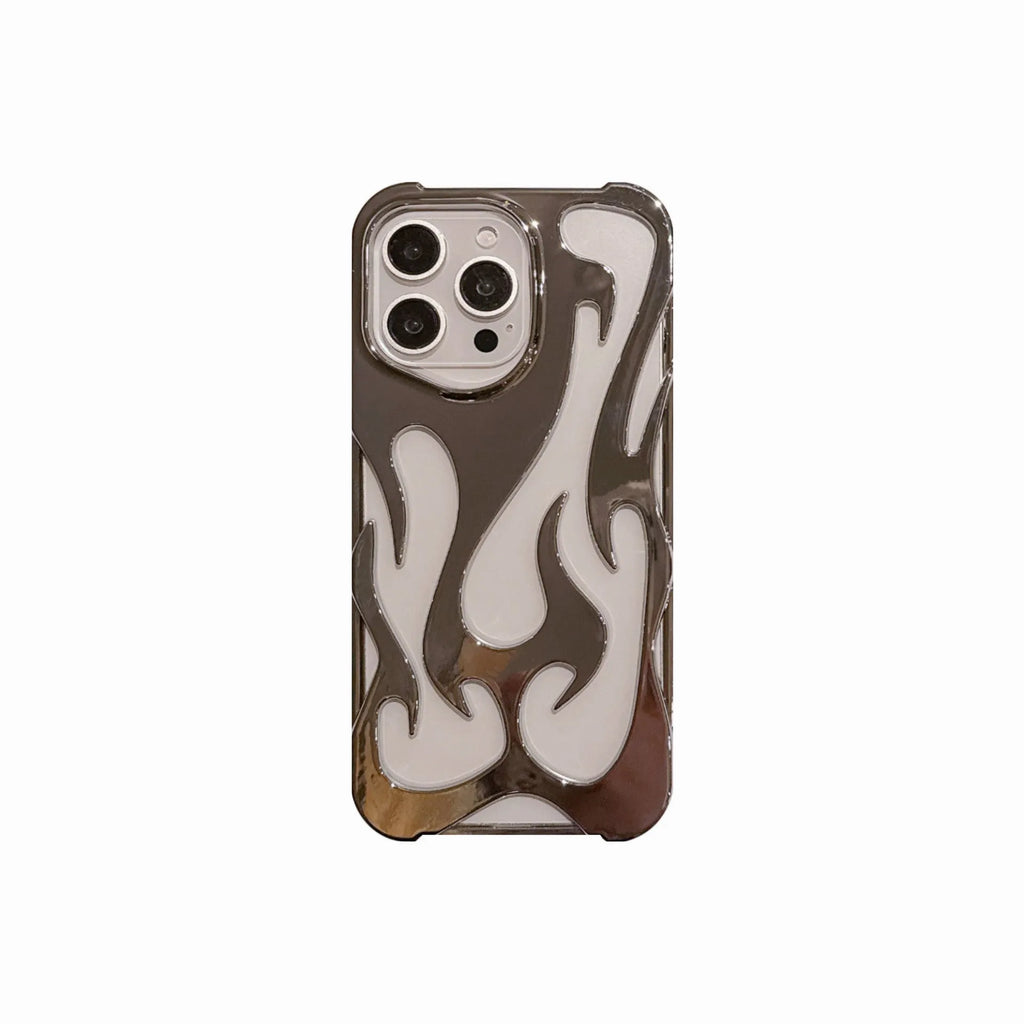 Electroplated hollow flame pattern phone case for Apple iPhone with metallic finish and heat dissipation design