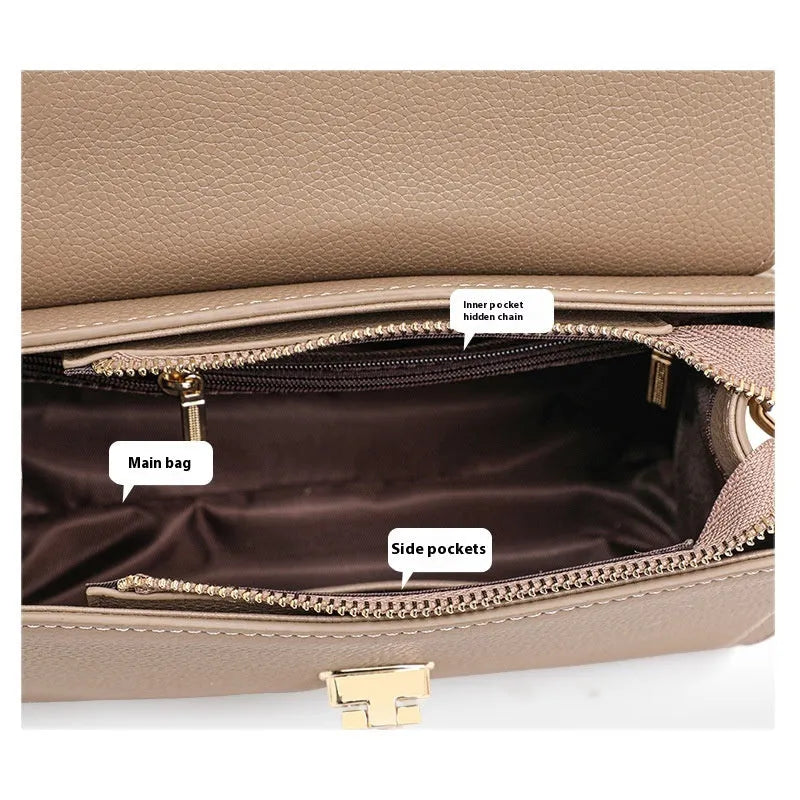 Elephant grey vintage lock handbag in genuine leather with three-dimensional pockets