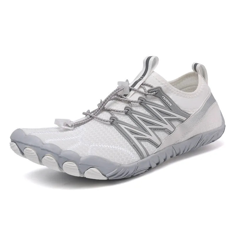 Lightweight striped training sneakers with a mesh upper and non-slip rubber sole in multiple colour options.