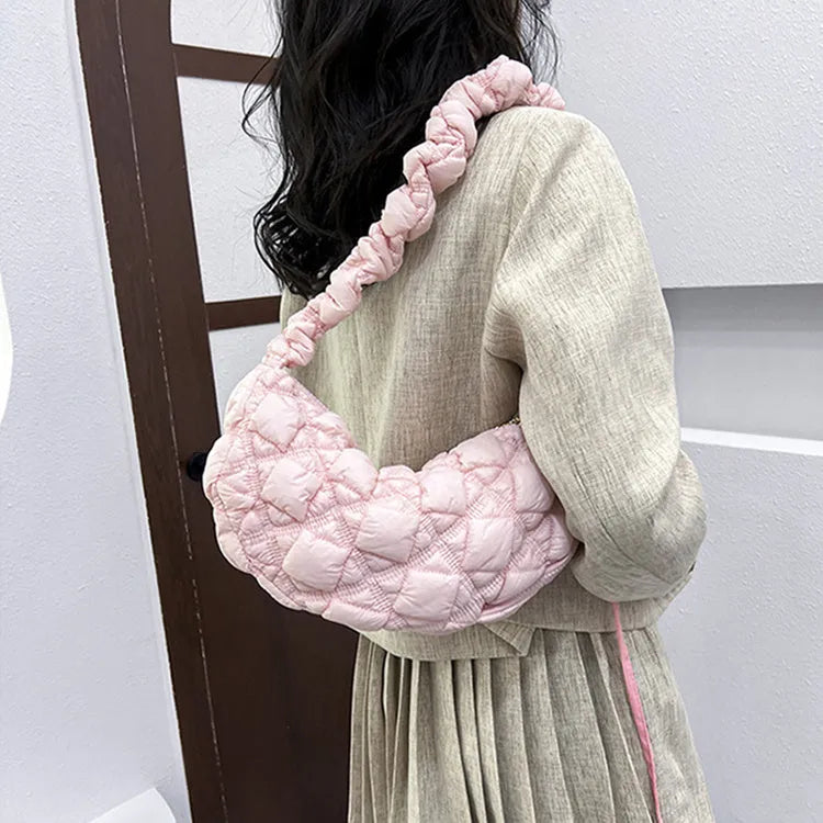 Women's nylon shoulder messenger bag in beige colour with adjustable strap
