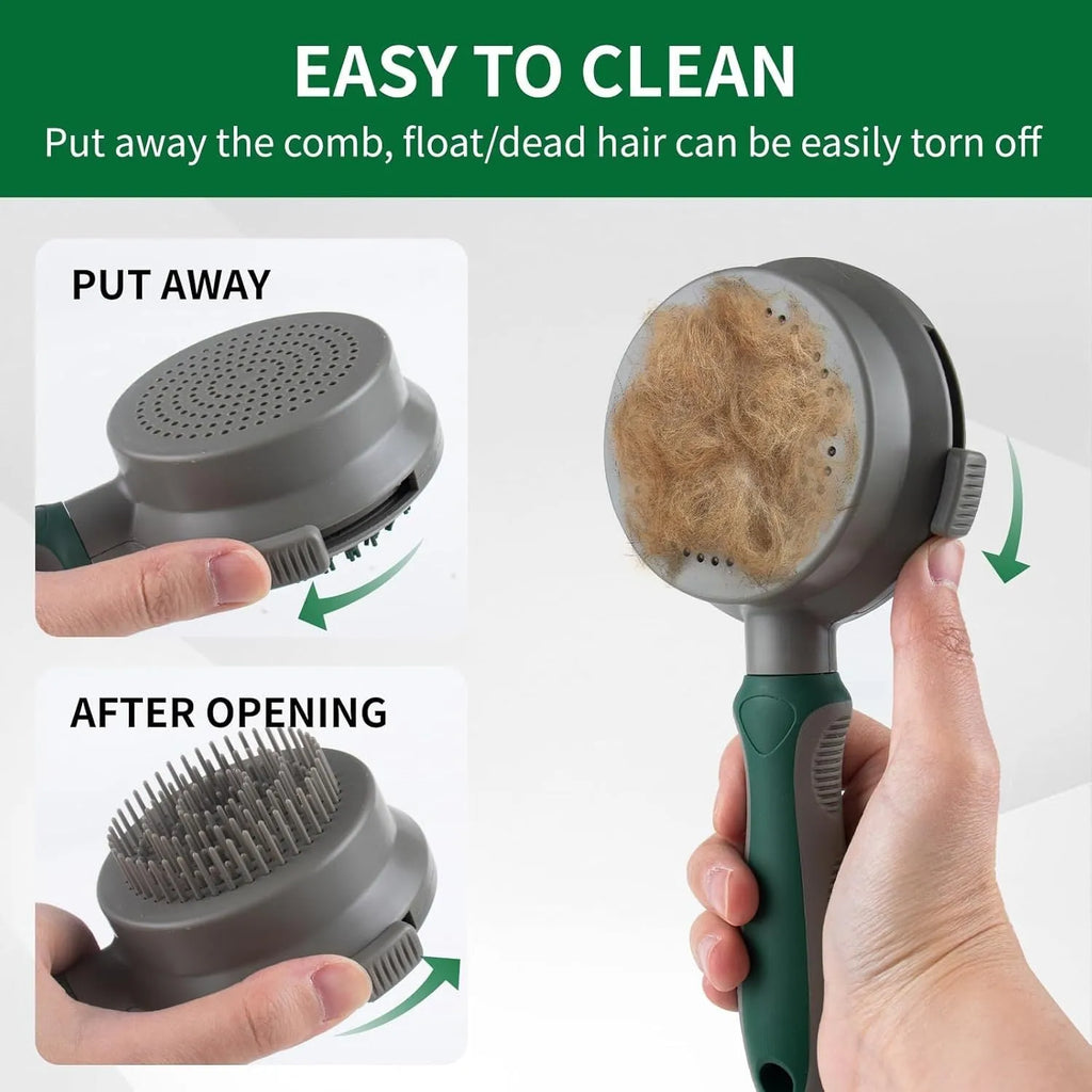 Green and pink 2in1 silicone pet brush showing slicker brush side and octopus-teeth massager side