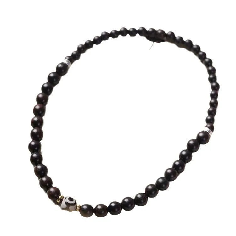 Ebony wood Tibet beads bracelet with 8mm diameter and two-circle retro design