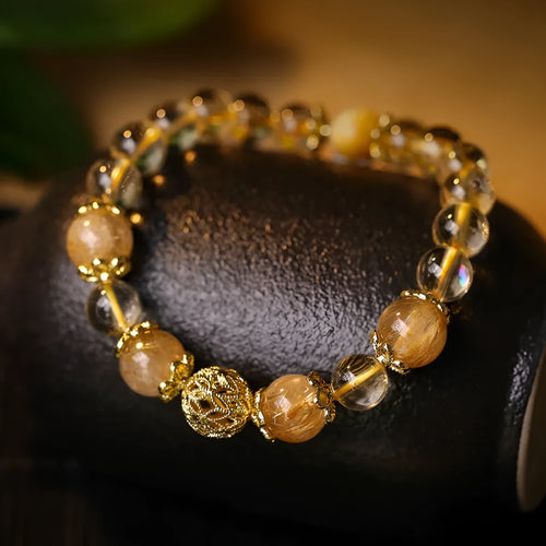 Women's artificial crystal citrine lucky bracelet in retro style with electroplated colour finish