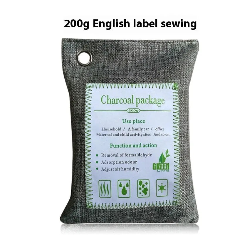 A sewing-style fabric bag filled with bamboo charcoal for formaldehyde removal and air freshening.