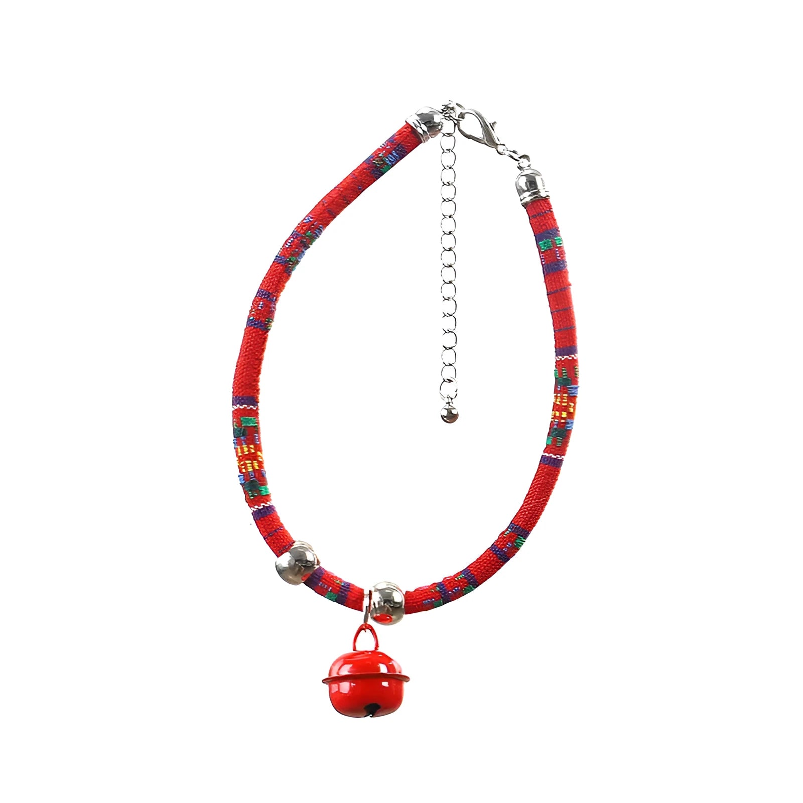 Ethnic style pet collar with bell necklace in colourful band design for cats and small dogs