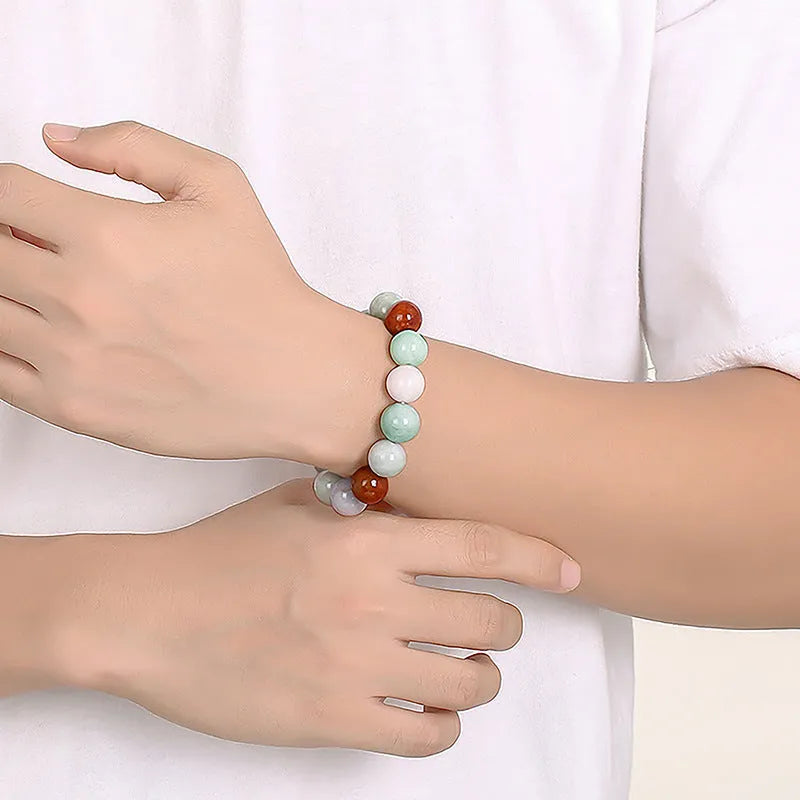 Women's Myanmar jade bracelet with three-colour 13mm round beads traditional style