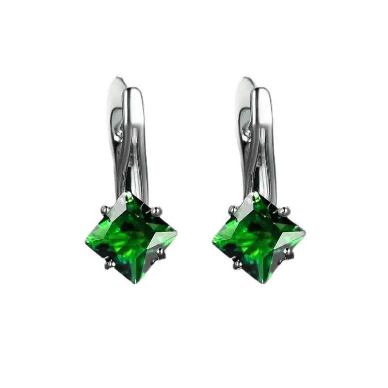 Copper diamond design earrings with inlaid zircon stones in blue, green and colour options