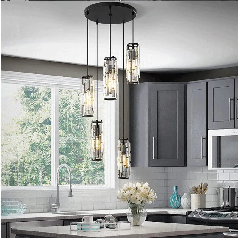 LED single head droplight with industrial crystal restaurant design in black finish