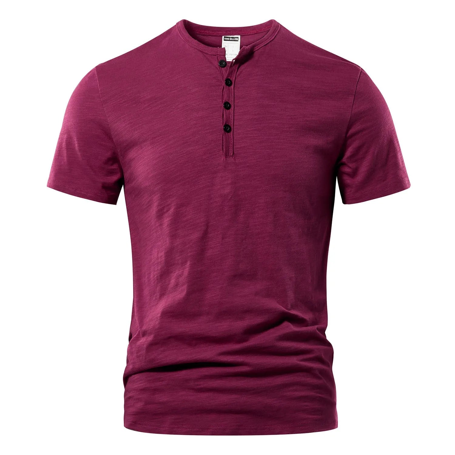 Men's solid colour slub cotton short sleeve T-shirt on a hanger, showing classic British style.
