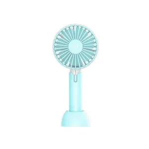Blue mini silent desktop USB electric fan with three-speed control on a desk