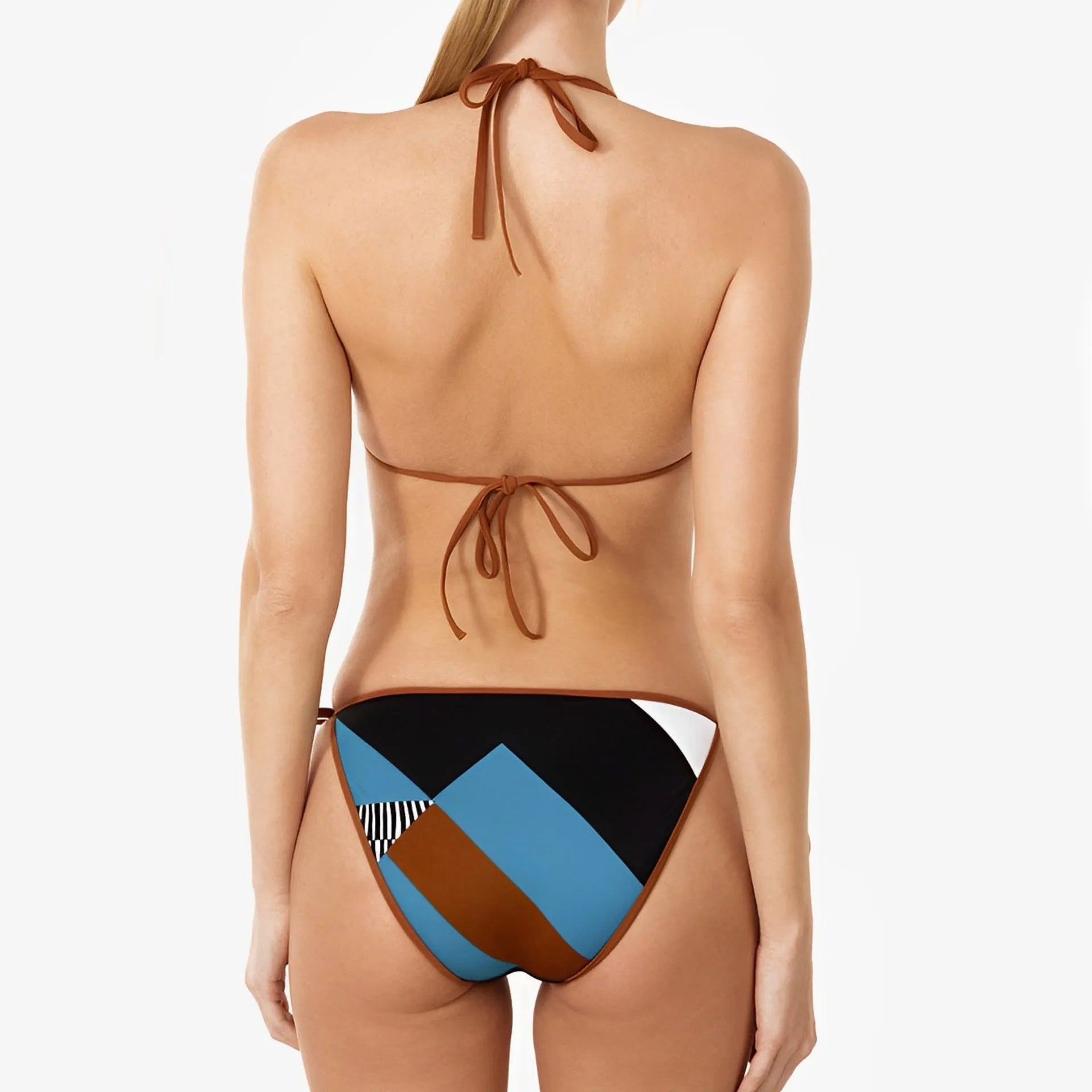 Women's skinny print split swimsuit bikini set in picture colour with European pattern style