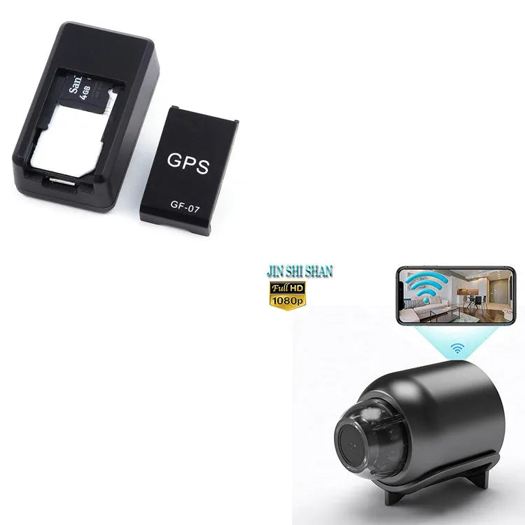 Black mini magnetic GPS car tracker device with dimensions 35x20x14mm