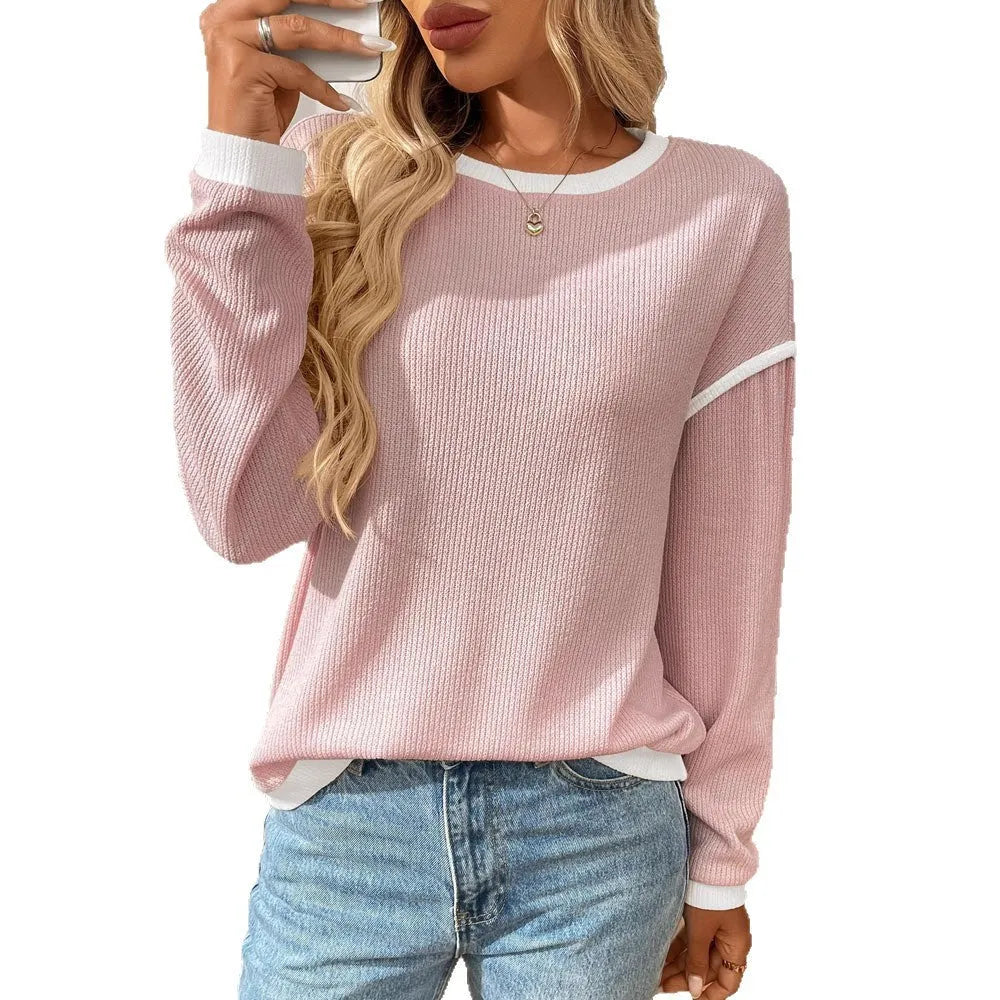Women's round neck loose fit polyester pullover top in multiple colour options