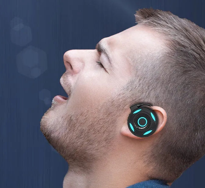 Wireless Bluetooth earphones with hanging ear design in black or white colour