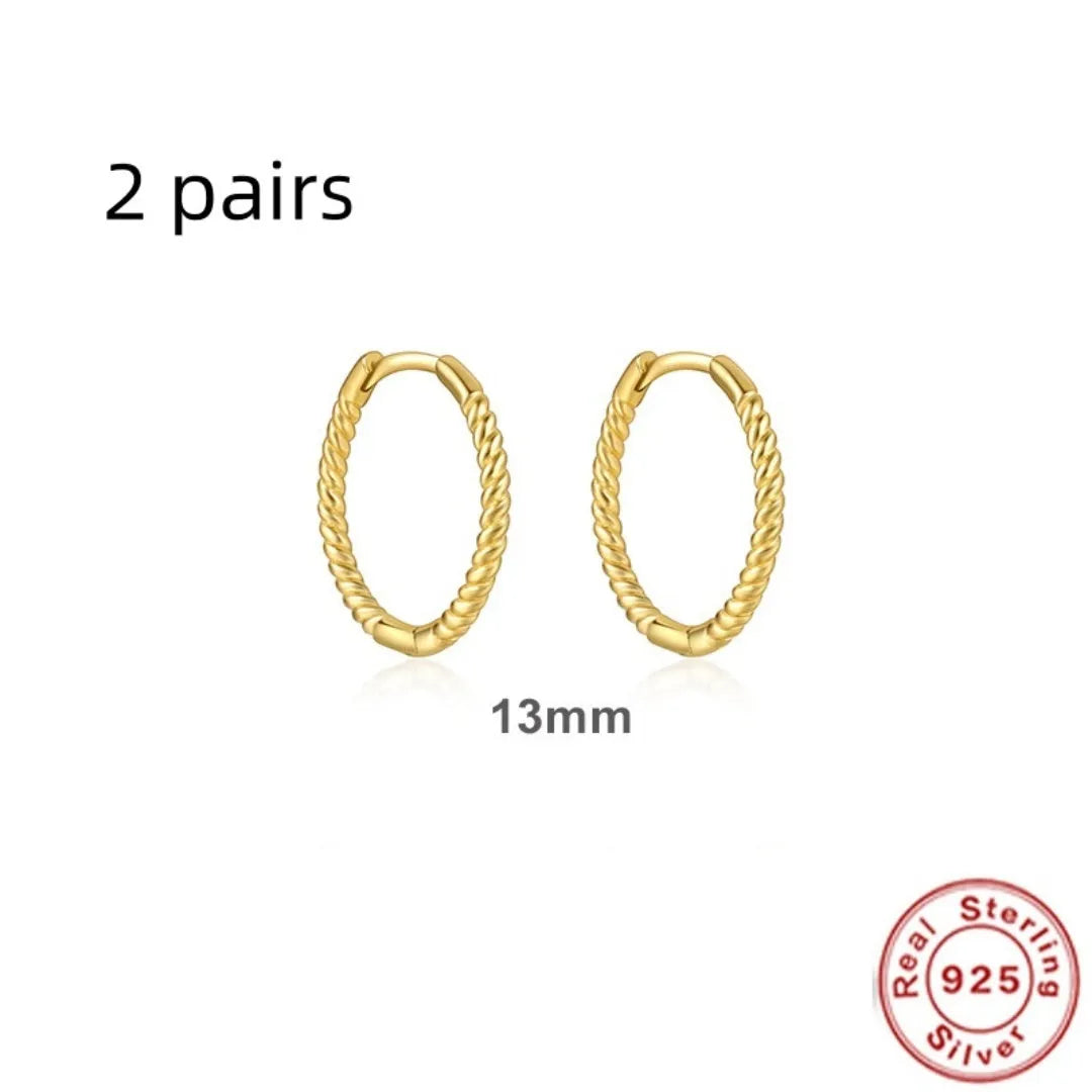 S925 sterling silver twisted string round ring geometric earrings for women on a white background.