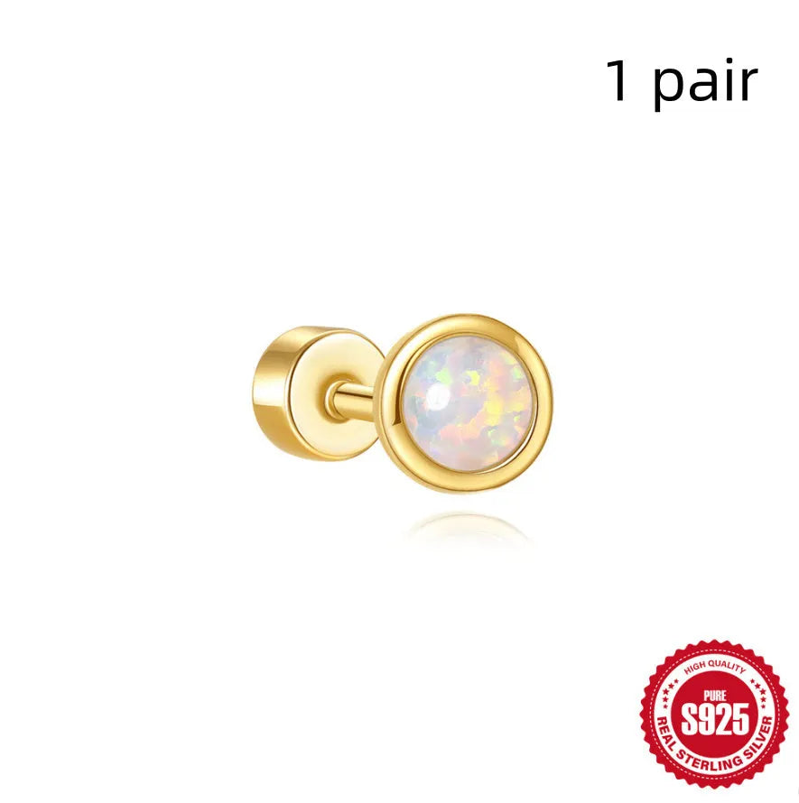 S925 sterling silver flat column geometric ear bone studs with threaded post in gold tone finish
