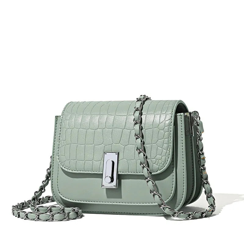Women's fashion chain shoulder bag in soft PU with crossbody strap and sandwich pockets