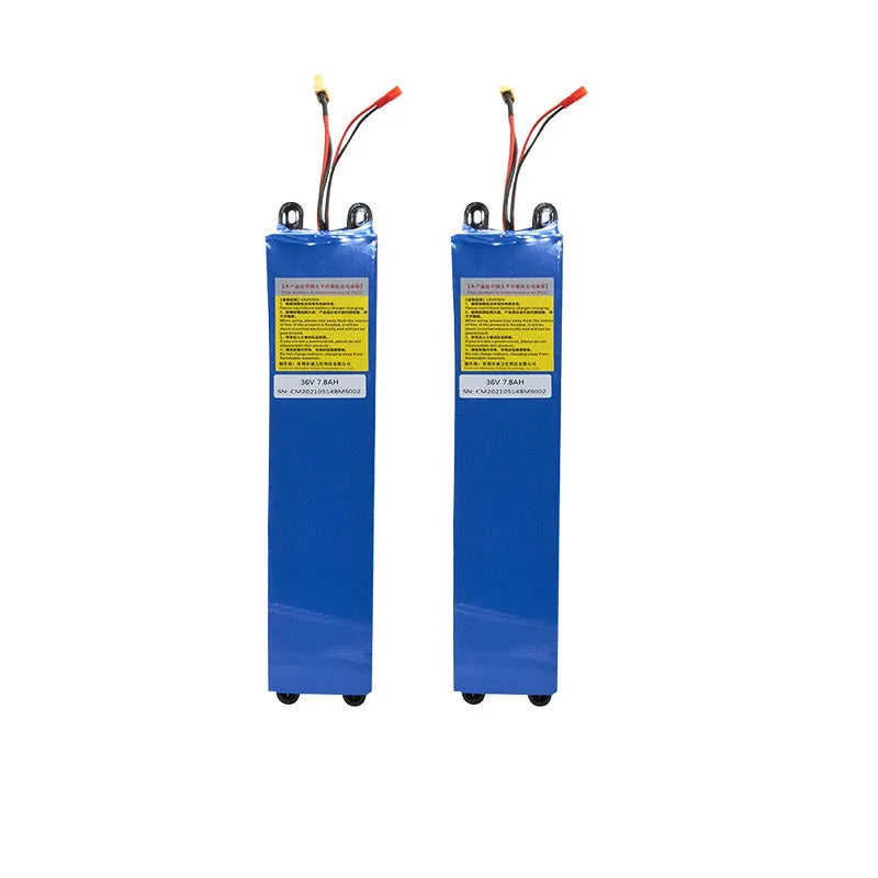 36V electric scooter lithium battery pack showing three capacity options: 10.4Ah, 7.8Ah and 6.6Ah