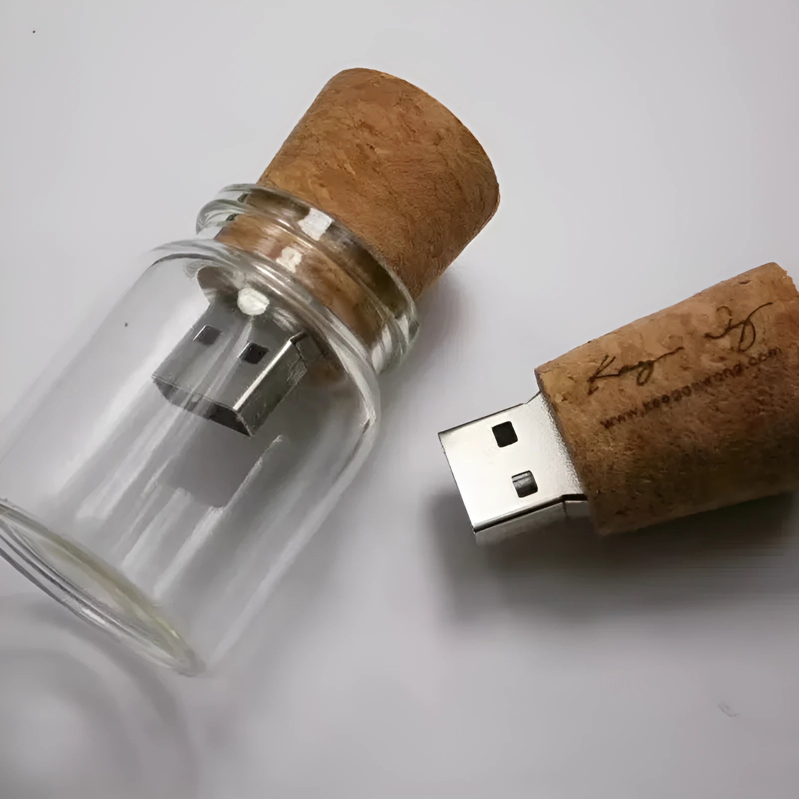 Wooden wish drift bottle USB flash drive 60mm by 28mm with transparent colour options