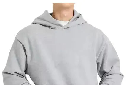 Men's fleece-lined cotton hoodie sweater in solid colour with wool lining and pullover design