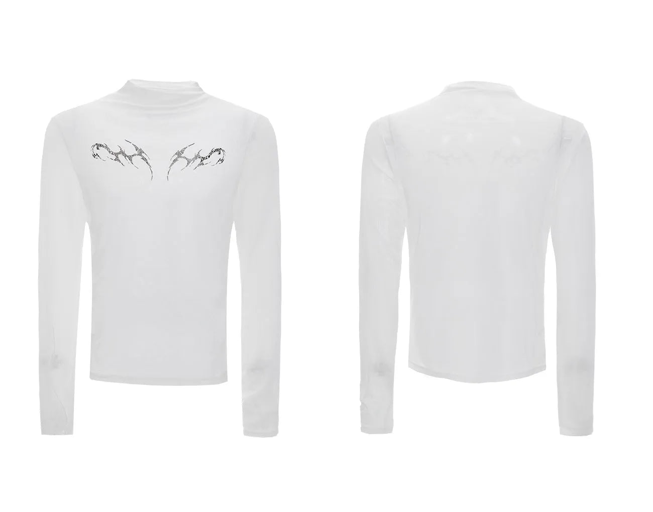 Man's black slim-fit long sleeve mesh shirt for gym wear and training.