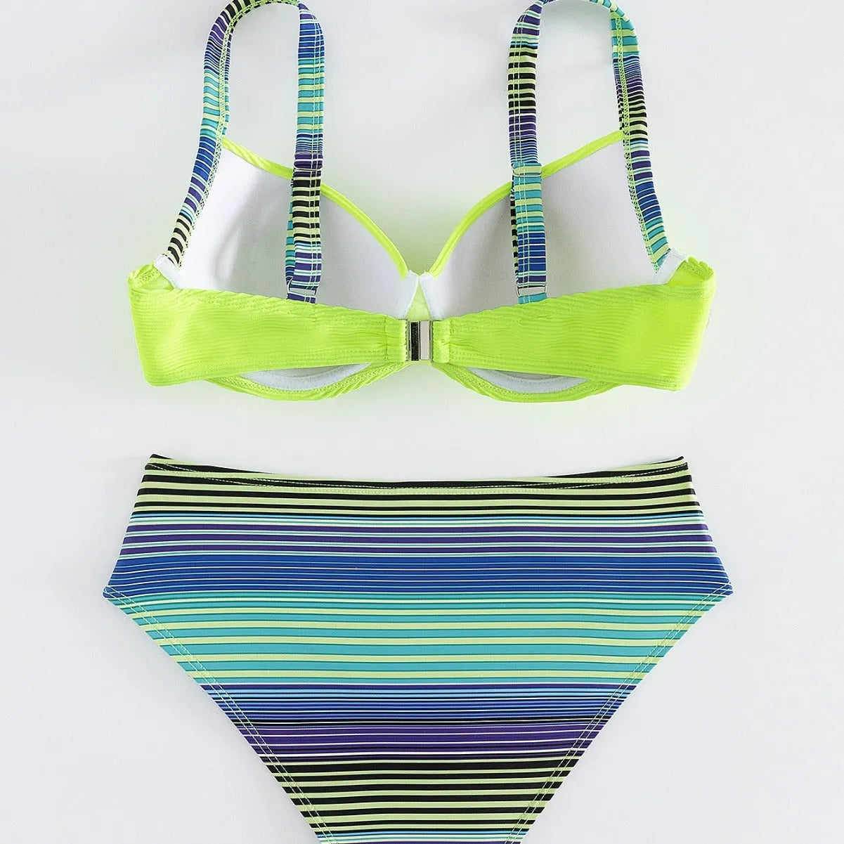 Green women's halter bikini set with printed briefs in polyester fabric