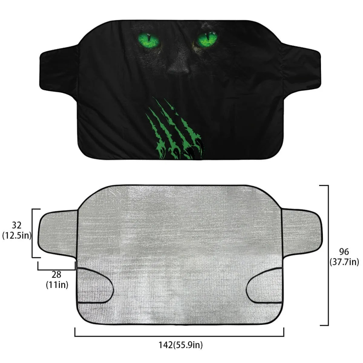 Universal car front snow protection cover made of aluminium foam fabric, measuring 130 by 70 centimetres.