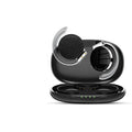 Black and white sports wireless Bluetooth earphones with ear plug design for fitness activities