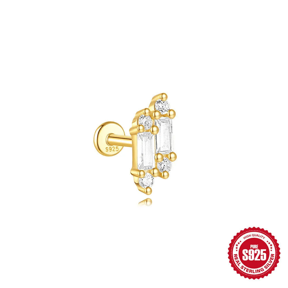 S925 sterling silver geometric kite-shaped earring with rhinestone chain tassel in a gold colour finish.
