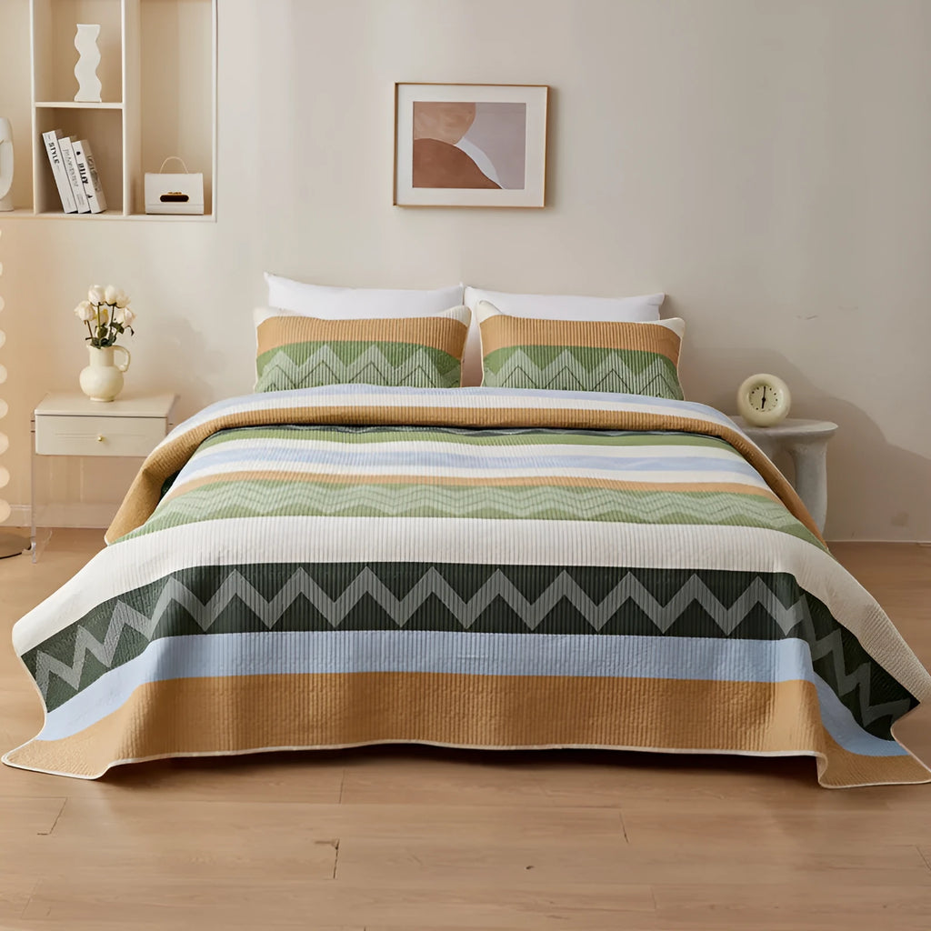 Pure cotton bed sheet three-piece set in modern simple style with reactive printed colours
